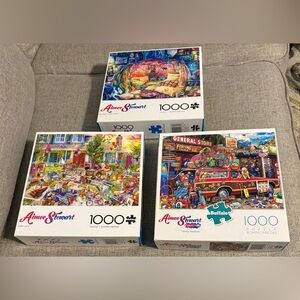 Lot of 3 Buffalo Aimee Stewart 1000
Piece Jigsaw Puzzles Bundle, All Complete